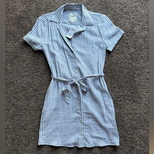 Abercrombie & Fitch Blue White Stripe Linen Button Mini Dress XXS Tall NWT